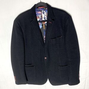 Vintage Au Noir Black Textured Waffle Style Knit Wool Blend Blazer 44R